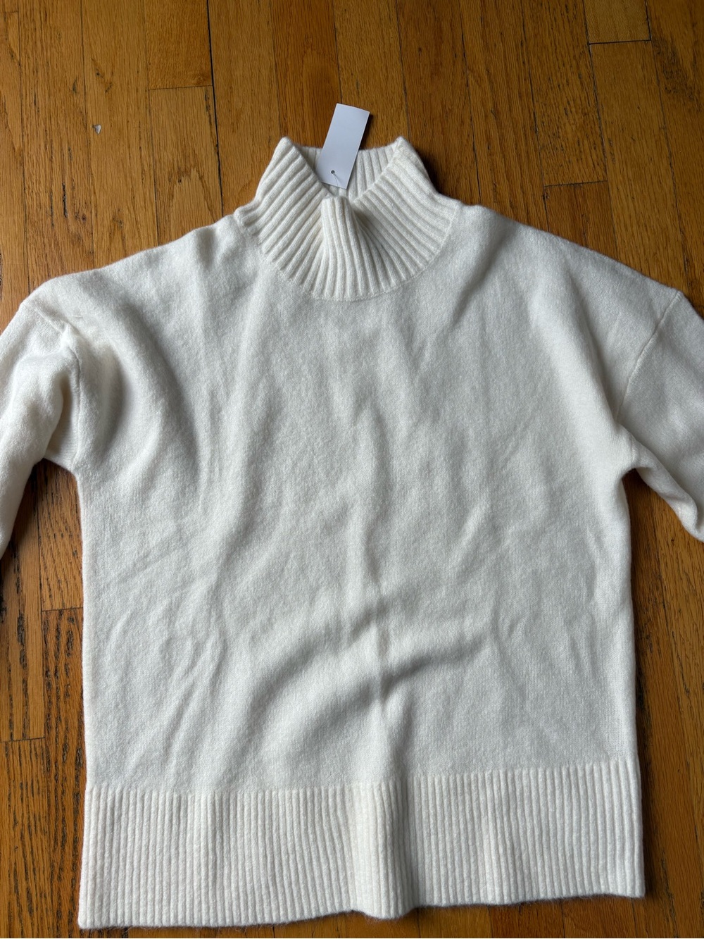 LOFT Cream Turtleneck Ribbed-Hem Sweater